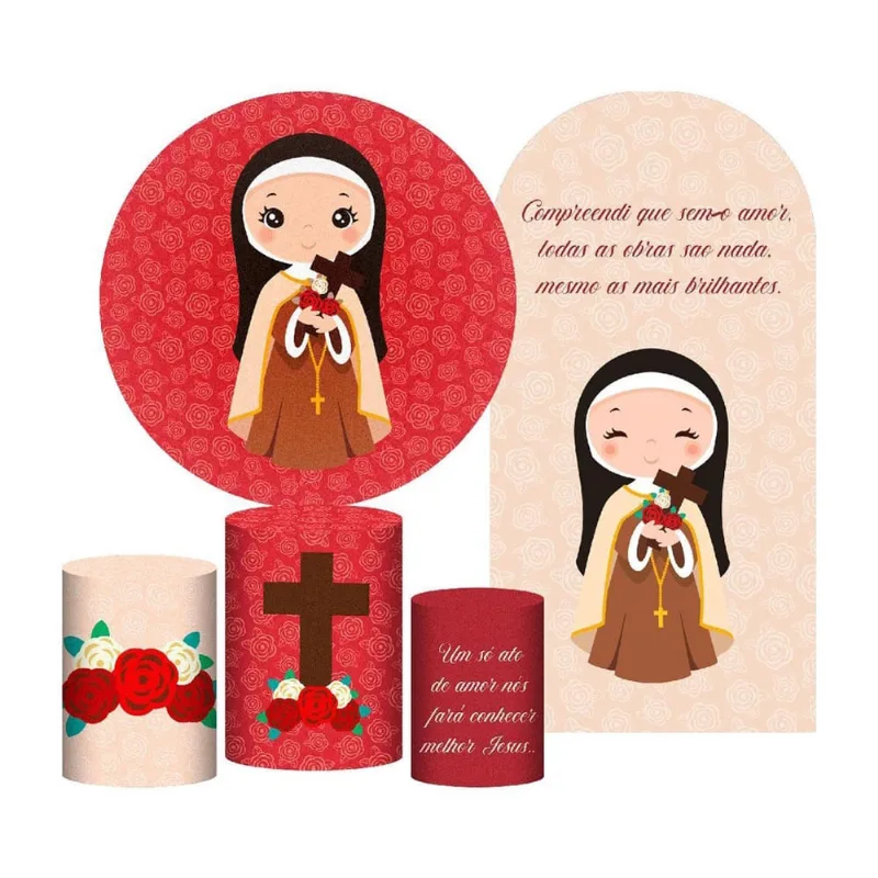 Kit Casado Santa Terezinha 3D Painel Redondo Trio Capas