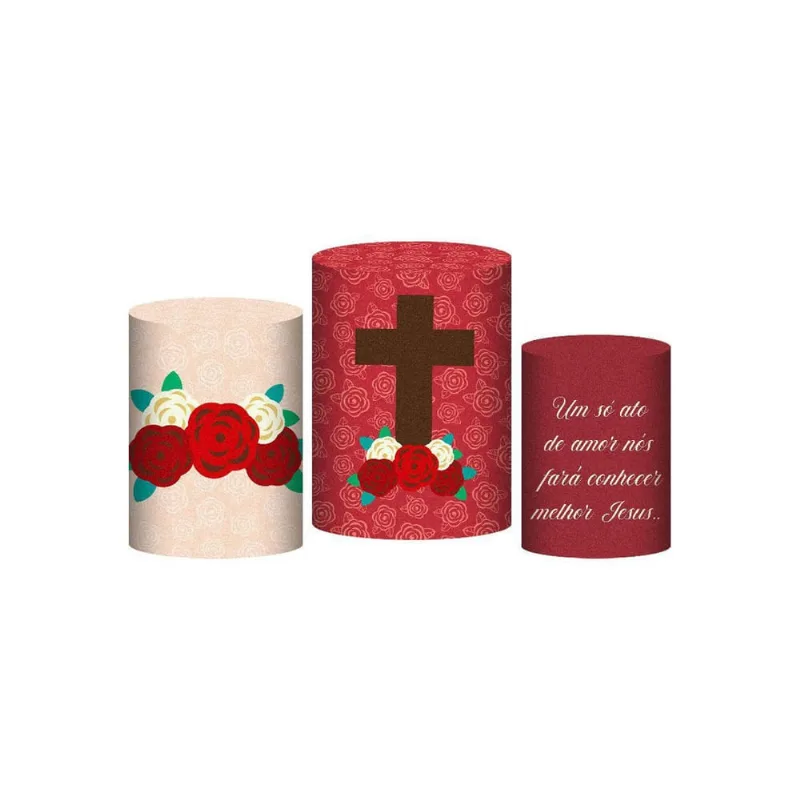 Trio Capa Cilindro Santa Terezinha 3D Em Tecido Com Elástico
