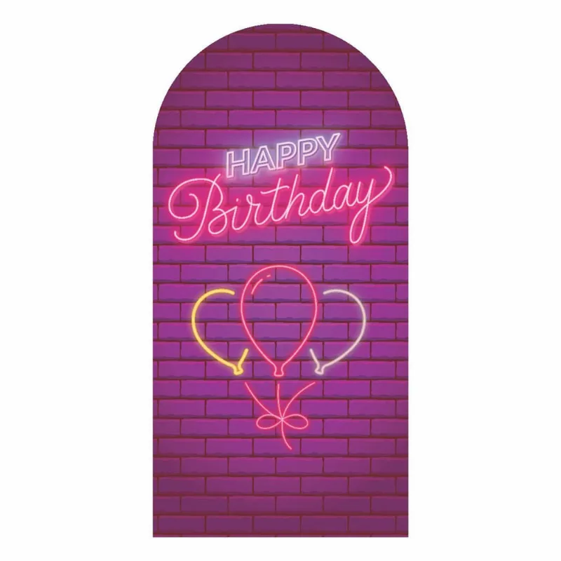 Painel Romano Happy Birthday Neon Decoração 3D Em Tecido