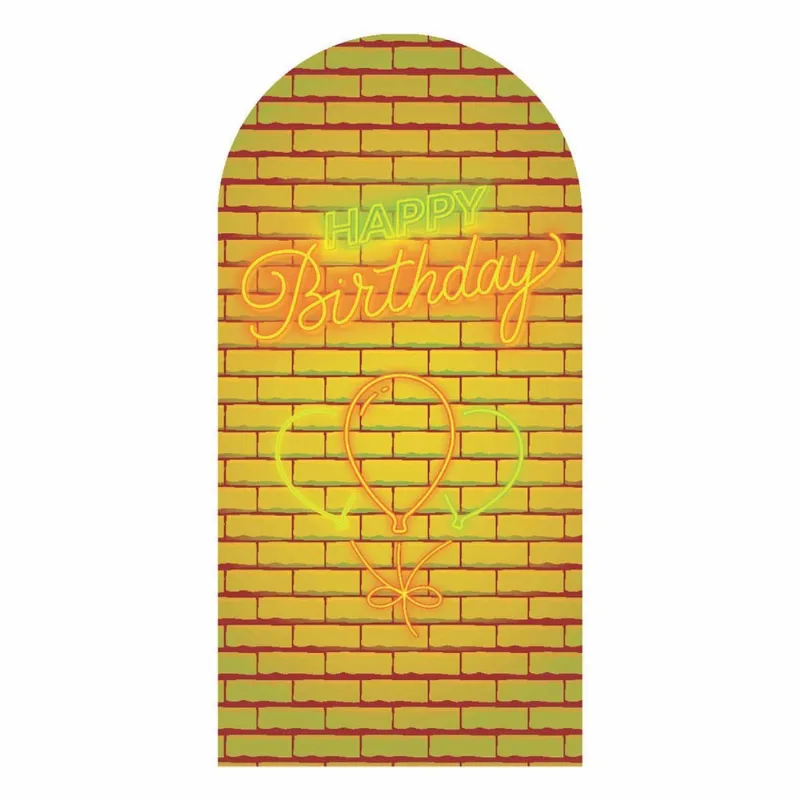 Painel Romano Happy Birthday Neon Decoração 3D Em Tecido 180