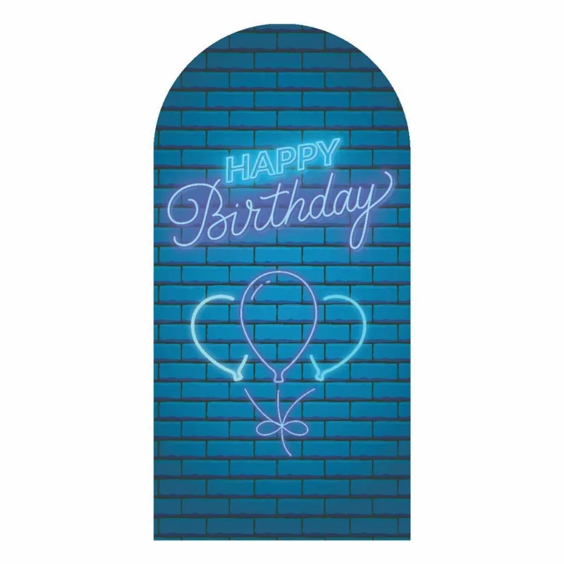 Painel Romano Happy Birthday Neon Decoração 3D Em Tecido 180