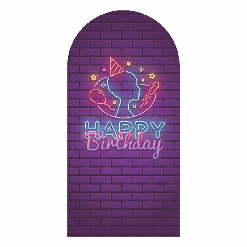 Painel Romano Happy Birthday Neon Decoração 3D Em Tecido 180