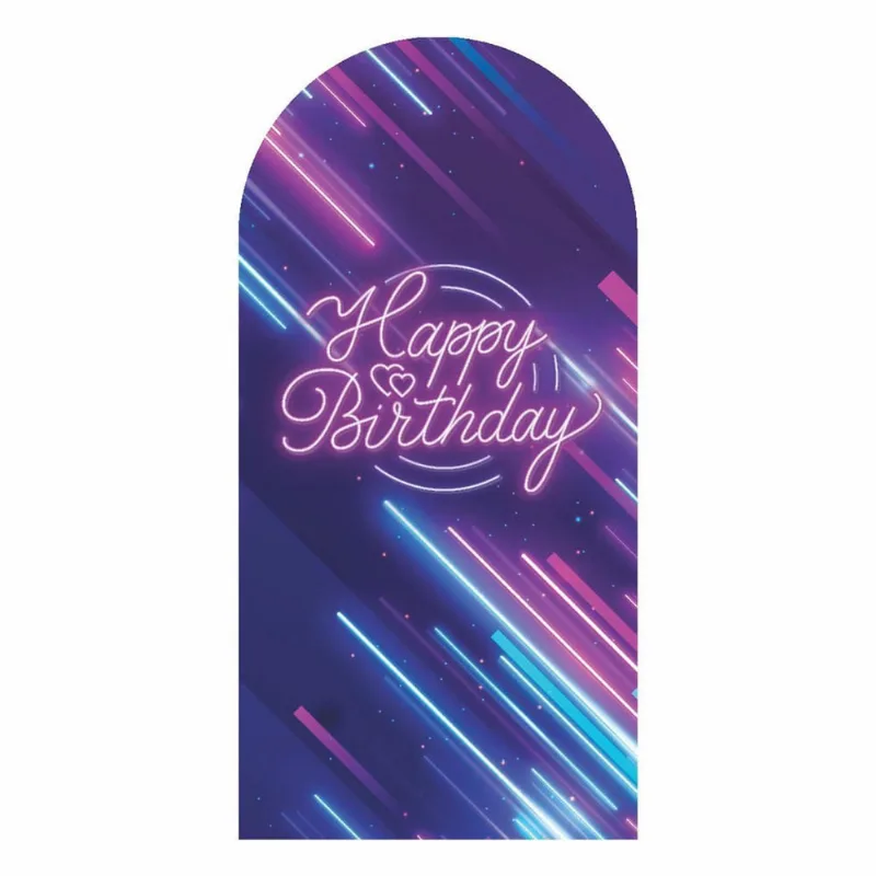 Painel Romano Happy Birthday Neon Decoração 3D Em Tecido 180