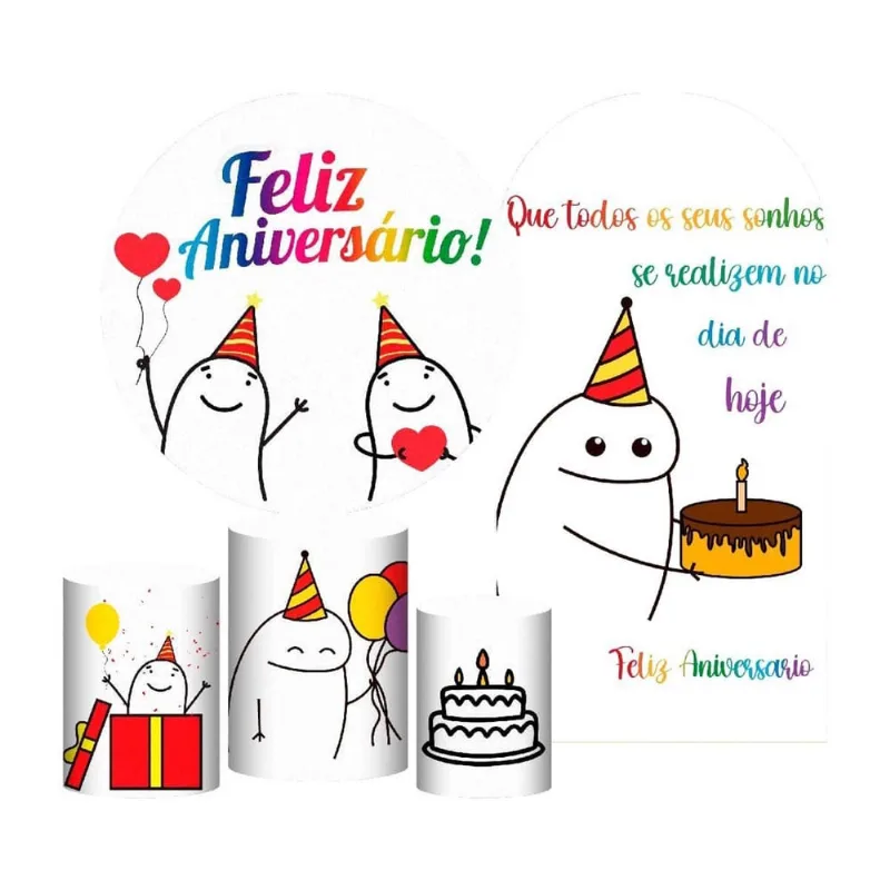 Kit Casado Aniversário 3D Painel Redondo Trio Capas Cilindro
