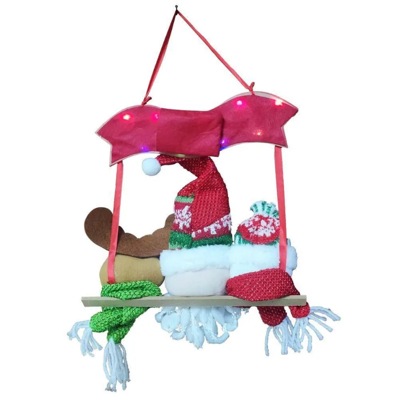 Enfeite Papai Noel E Amigos De Porta Com Luz Decoração Apartamento Natalina Placa Feliz Natal
