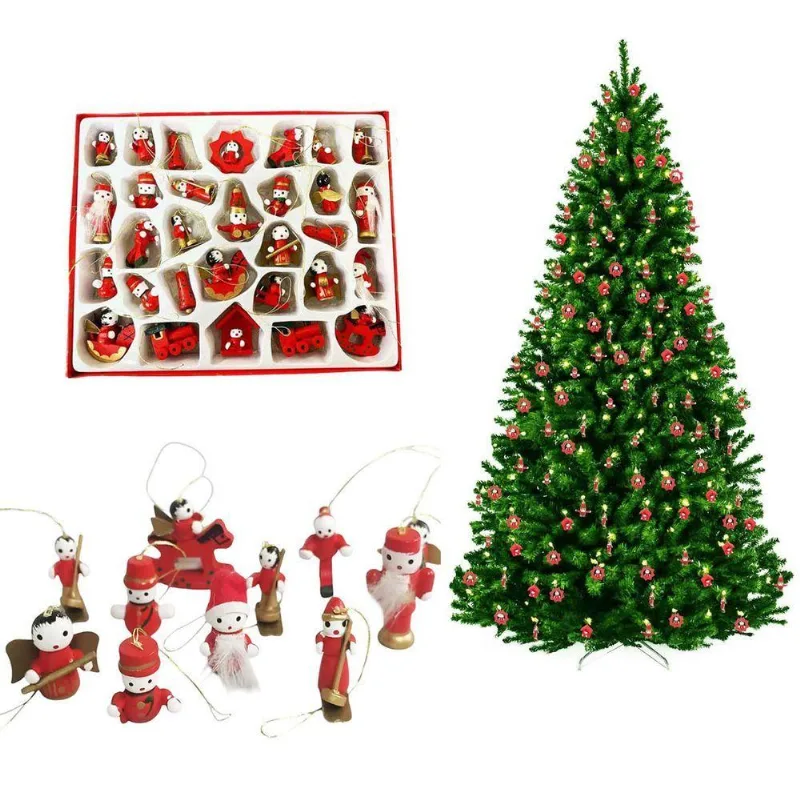 Enfeites Arvore De Natal Madeira Bonecos 30 Peças Decoração Natalino Sala Casa Ornamentação Festas Fim De Ano - OUTRAS