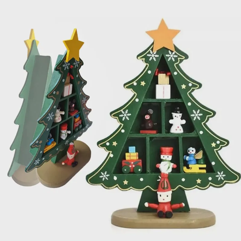 Arvore de Natal Madeira Natalina Papai Noel Boneco De Neve Presente De Mesa Decoraçao Estante Ornamentaçao Pinheiro Resistente