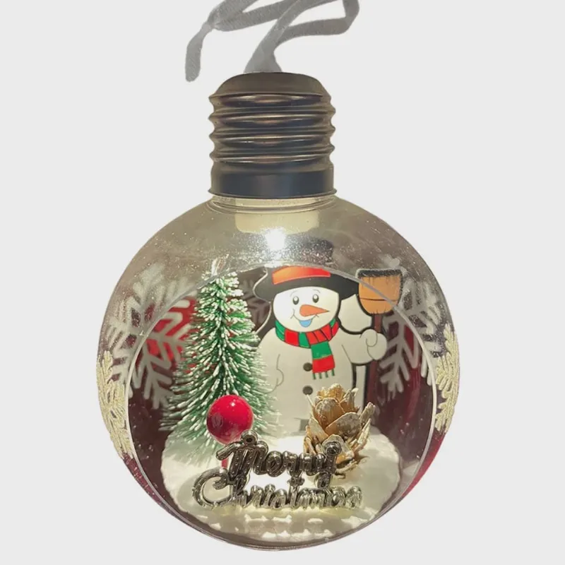 Bola Enfeite Arvore Natal Natalino Boneco de Neve Luz Led Decoraçao Iluminaçao Suave Fim de Ano Festa Evento Reuniao Celebraçao Ambiente