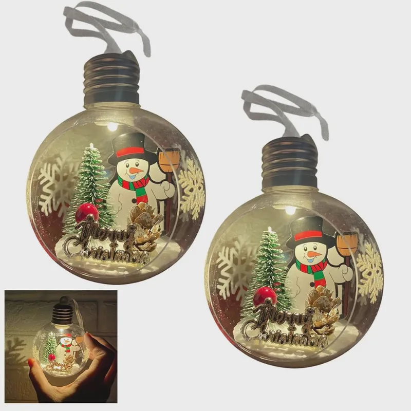Bola Enfeite Arvore Natal Natalino Kit 2 Unidades Led Boneco de Neve Iluminaçao Suave Decoraçao Festa Fim de Ano Comemoraçao Evento Celebraçao