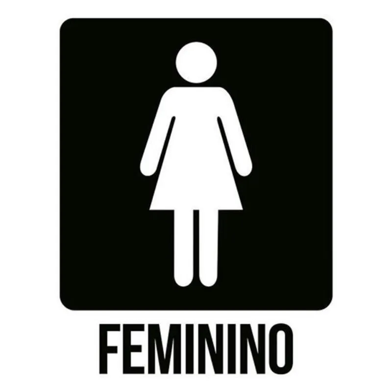 Kit 10 Placas Banheiro Feminino Preta Ícone 36X46