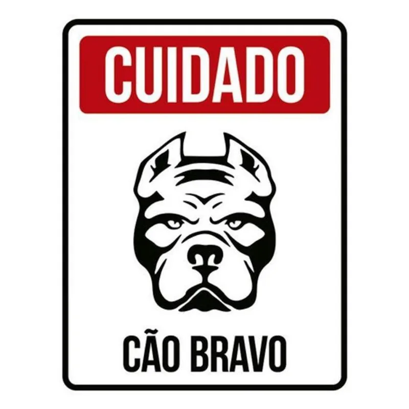 Kit 10 Placas Cuidado Cão Bravo Vermelha 36X46