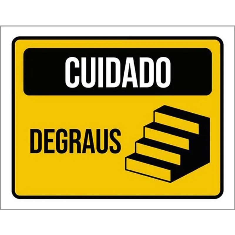 Kit 10 Placas Cuidado Degraus Amarela 36X46