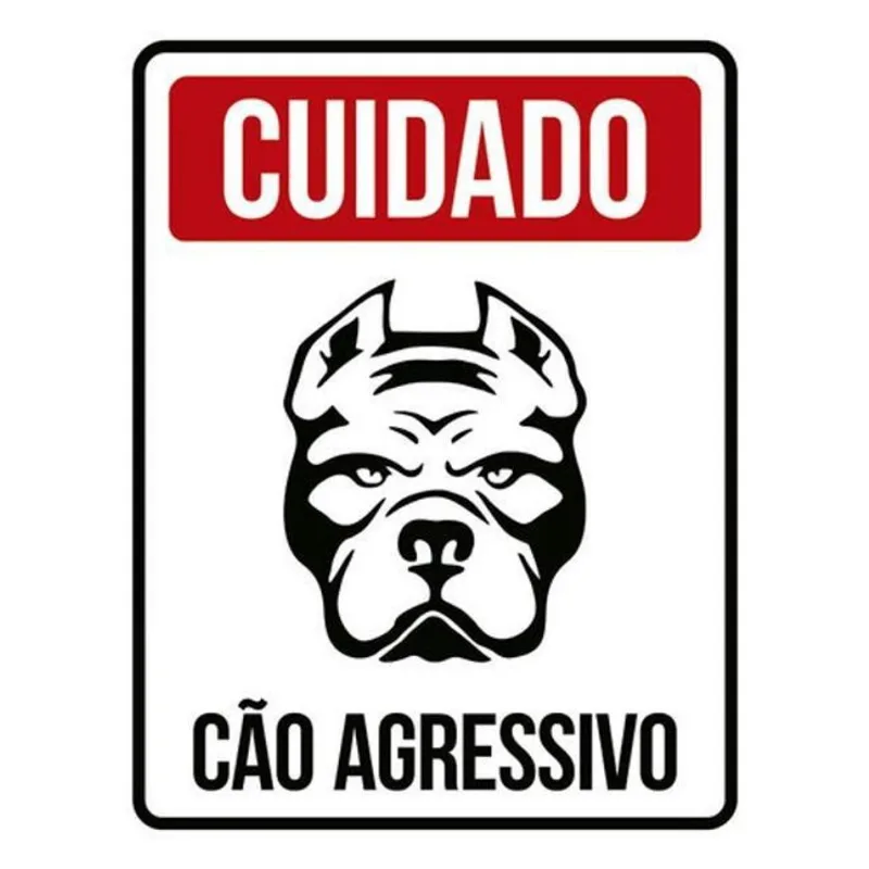 Kit 10 Placas Cuidado Cão Agressivo Vermelha 36X46