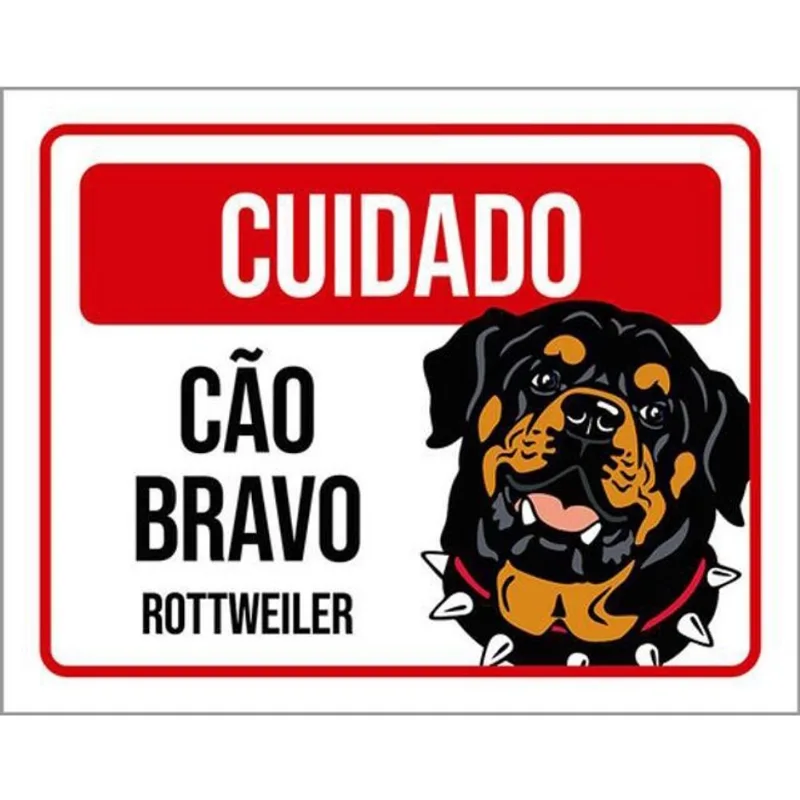 Kit 10 Placas Cuidado Cão Bravo Rottweiler 36X46