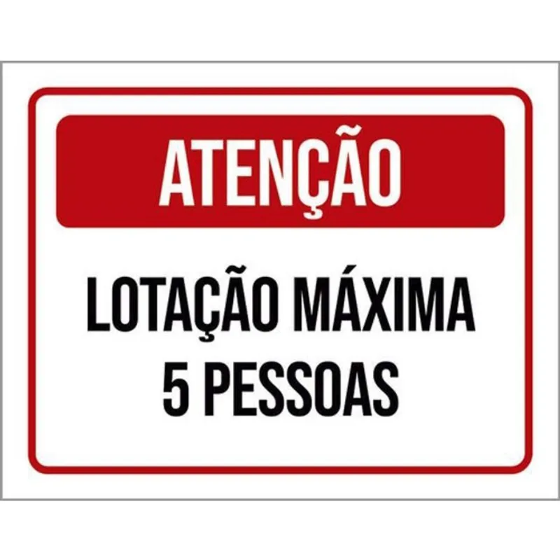 Kit 10 Placa Lotação Máxima 5 Pessoas Vermelha 36X46