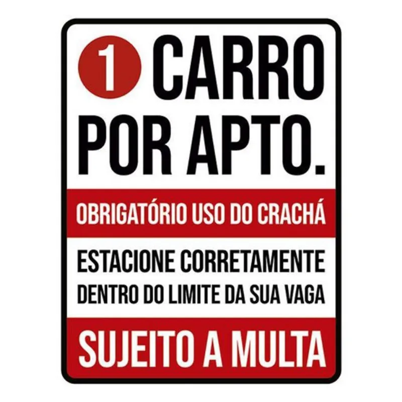 Kit 10 Placas Carro Apto Crachá Estacione 36X46