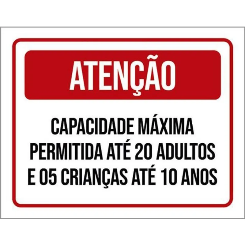 Kit 10 Placa Capacida Máxima 20 Adultos 5 Crianças 36X46