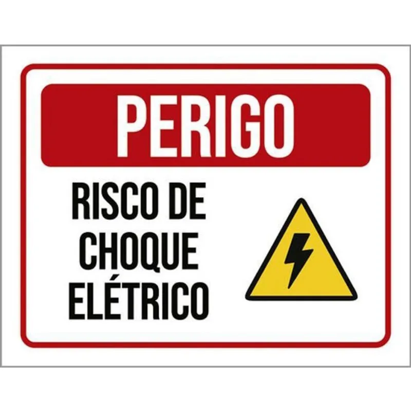 Kit 10 Placa Ícone Perigo Risco Cho Elétrico Vermelha 36X46
