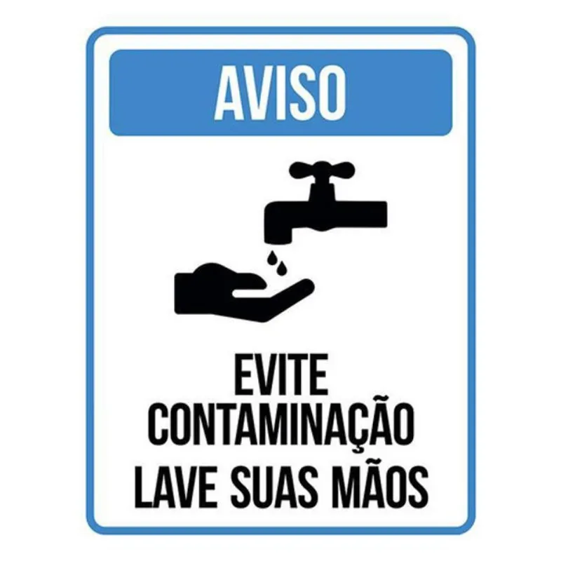 Kit 10 Placa Evite Contaminação Lave Suas Mãos Azul 36X46