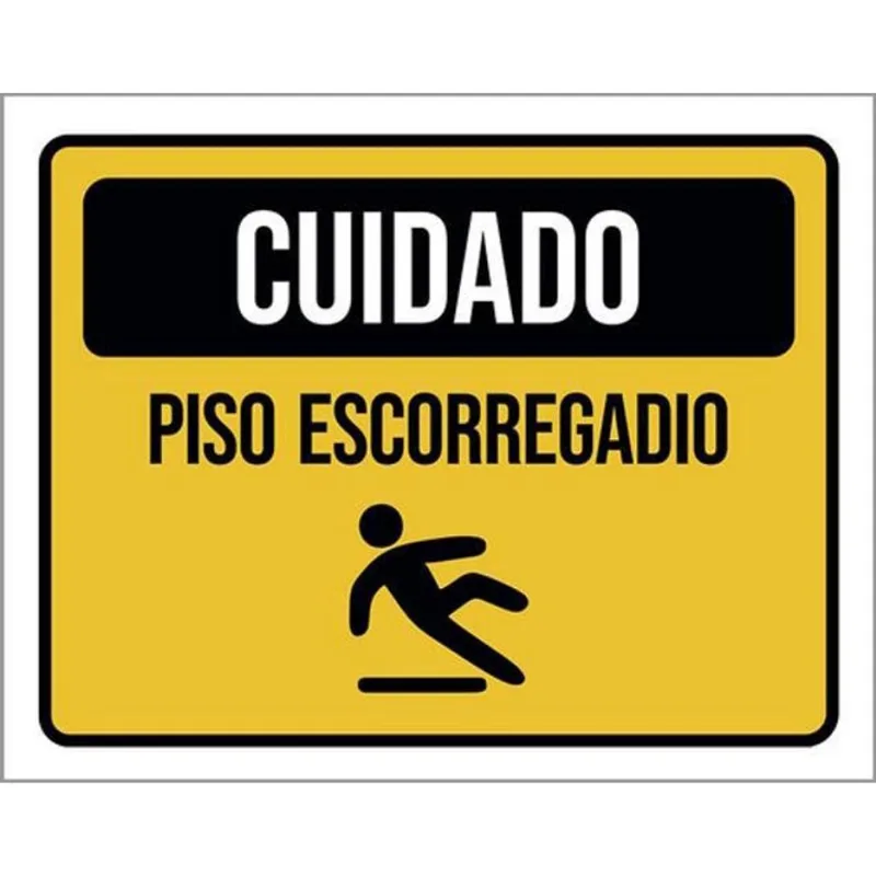 Kit 10 Placas Cuidado Piso Escorregadio Amarela Ícone 36X46