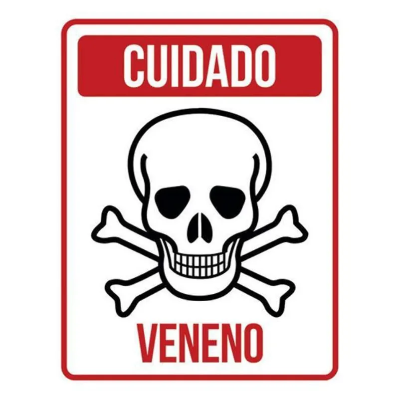 Kit 10 Placas Cuidado Veneno Caveira Vermelha 36X46