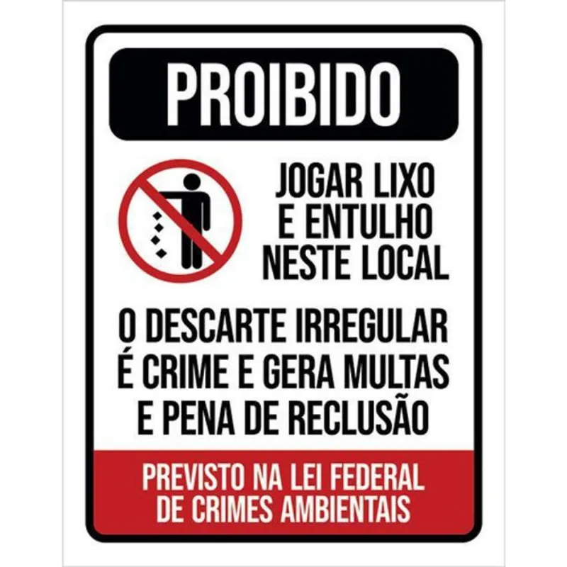 Kit 10 Placas De Proibido Jogar Lixo Lei Federal 36X46