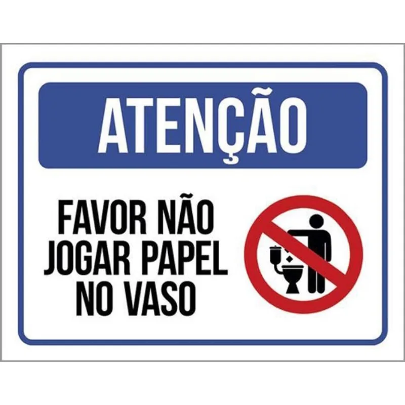 Kit 10 Placas Atenção Azul Favor Não Jogar Papel Vaso 36X46