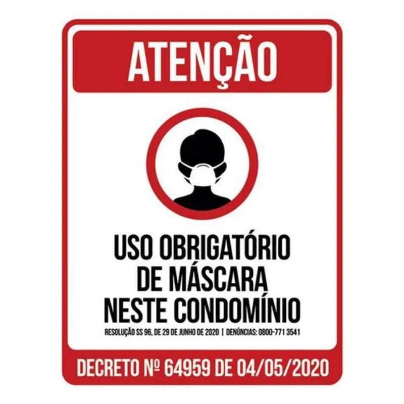 Kit 10 Placa Vermelha Obrigatório Máscara Condomínio36X46