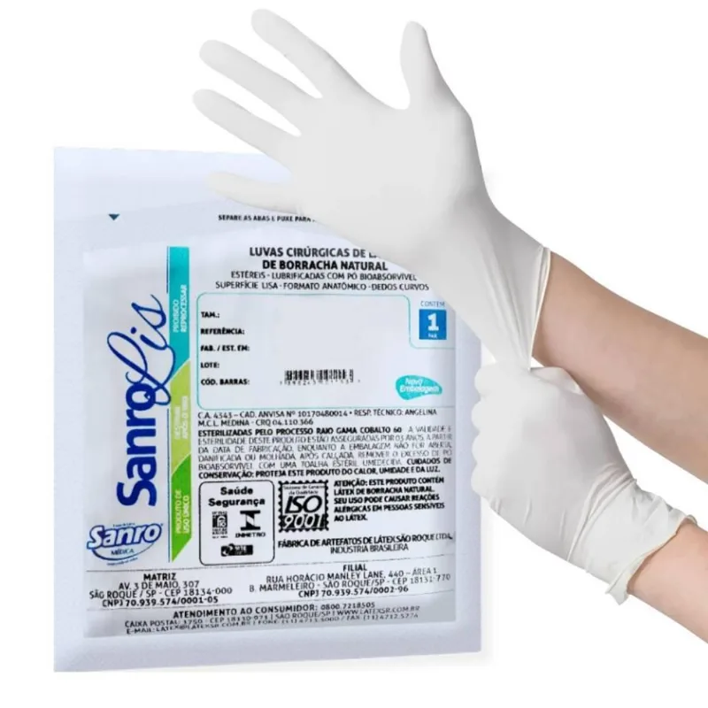 Luva Cirúrgica Látex Borracha Natural Tamanho 8,0 Sanro Lis