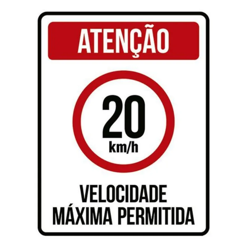 Kit 5 Placas Velocidade Máxima 20km Máximo 36x46