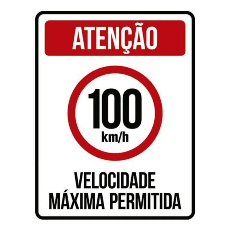 Kit 5 Placas Velocidade Máxima 100km Máximo 36x46