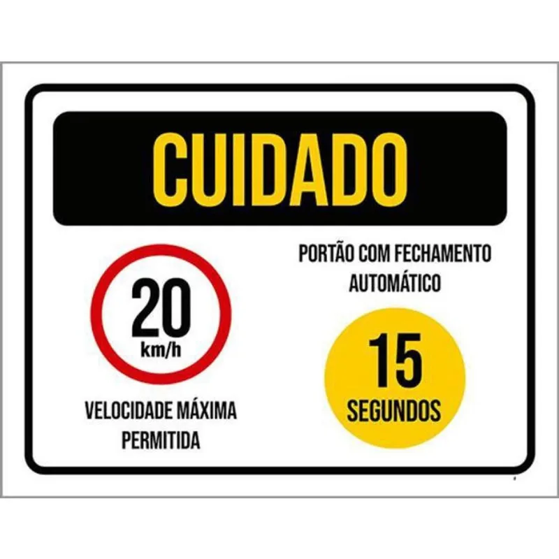 Kit 10 Placas Cuidado 20Km Portão Fechamento