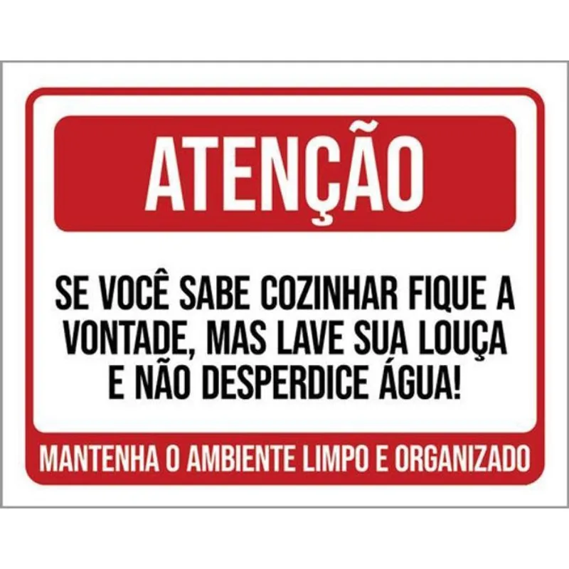 Kit 10 Placas Atenção Sabe Cozinhar Lave Louça Desperdice