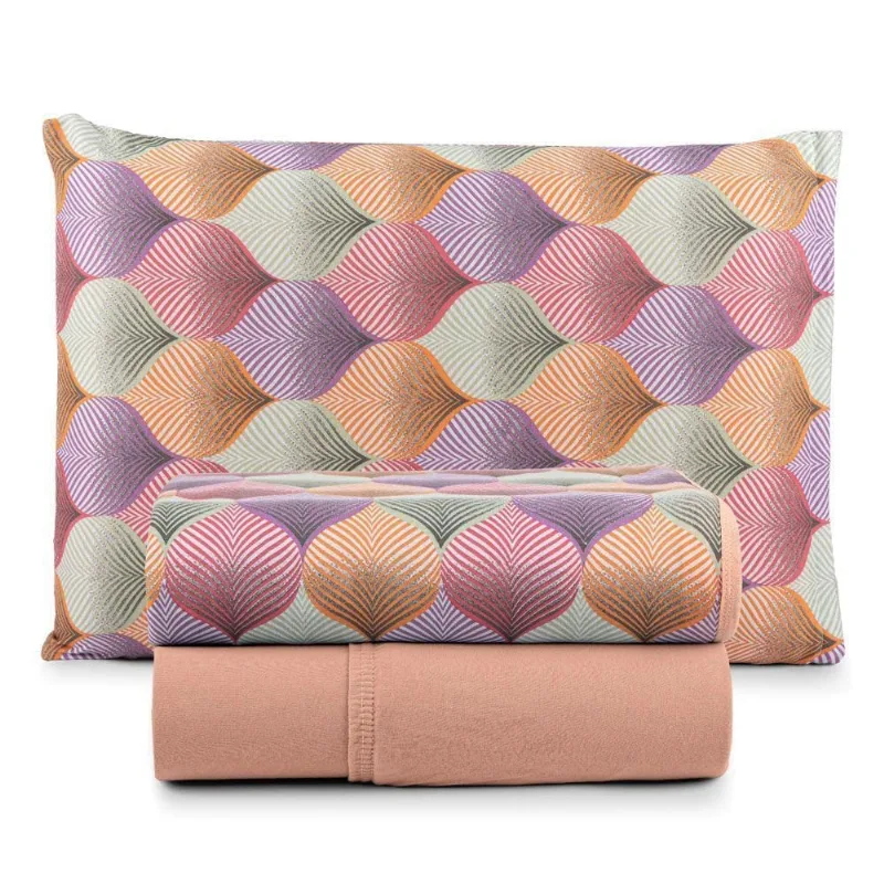 Jogo Cama Lençol Casa Scarpa Sonnet Solteiro Malha Estampada Algodão 3 Peças - Mosaico - Salmão