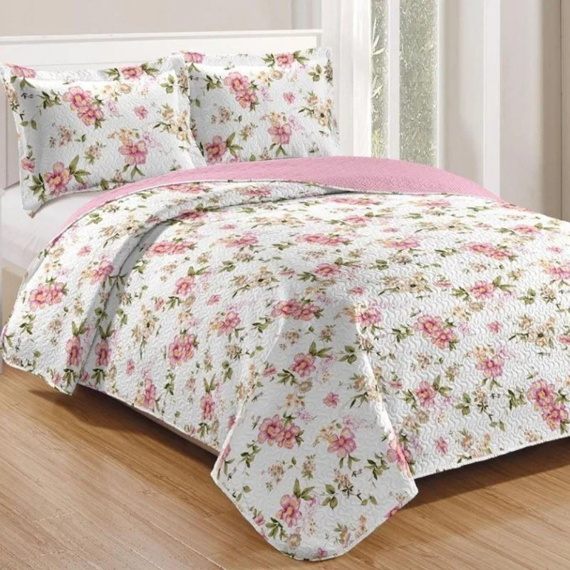 Kit Cobre Leito Colcha Mix Queen Estampado 3 Peças - Nádia