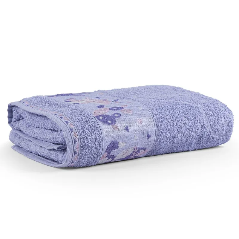 Toalha de Banho Avulsa Minimi Infantil 100% Algodão - 1,15m x 75cm - Foxy Raposa - Lilás