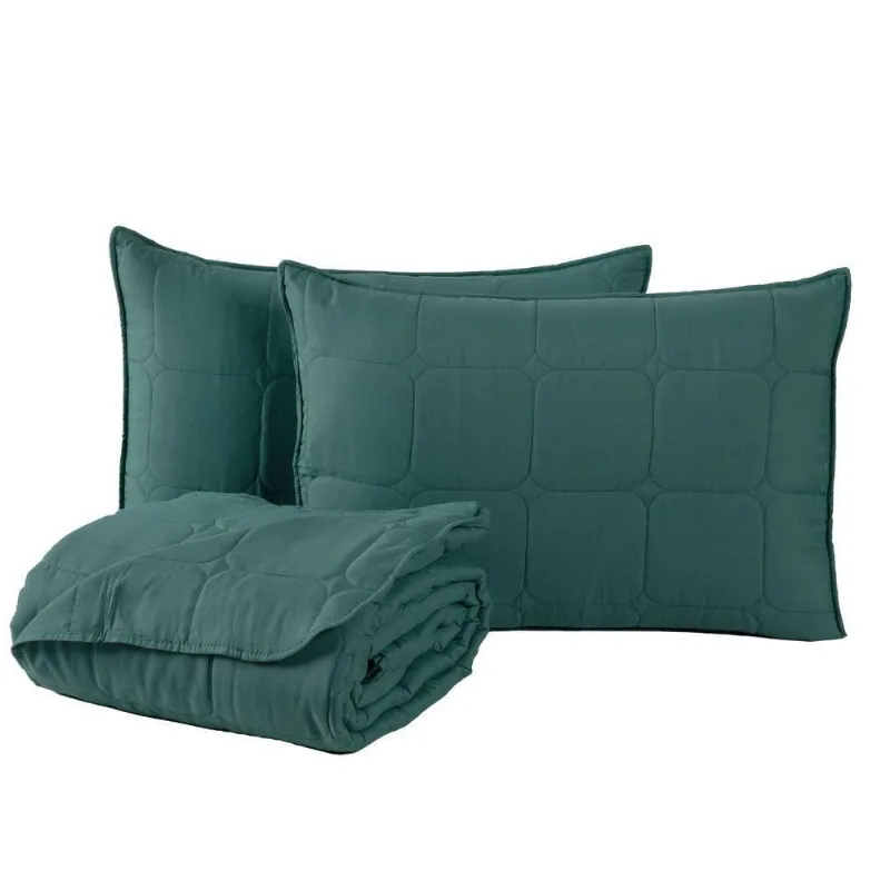 Kit Cobre Leito Colcha Speciale Casal Matelado Toque Acetinado 400 Fios 3 Peças Verde - 100% Poliéster