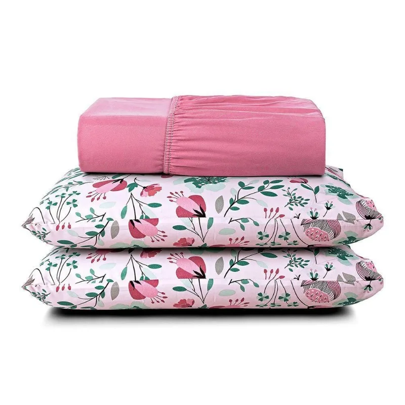 Jogo Cama Lençol Casa Scarpa Celi King Micropercal Estampado 200 Fios 3 Peças Bothanica Floral Rosa
