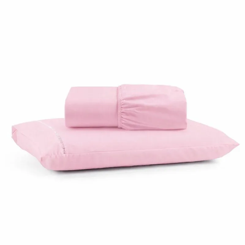 Jogo De Lençol Solteiro Premium Soft 600 Fios Micropercal Rosa Bebê Ponto Palito Toque Macio 2 Peças
