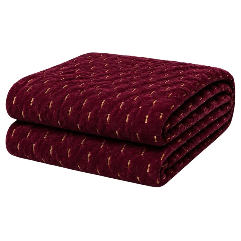 Cobertor Manta Fio de Ouro Casal 190x210 Toque Macio Luxo Decorativa Vinho