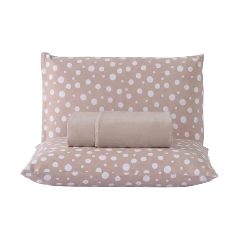 Jogo de Cama Lençol King Poá 100% Algodão Bege Estampado Bolinha Toque Macio 3 Peças