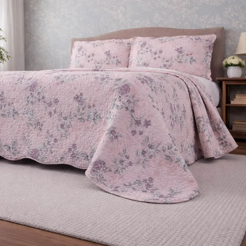 Kit Cobre Leito Evolution Queen Estampado Floral Dupla Face Colcha 3 Peças Solenne