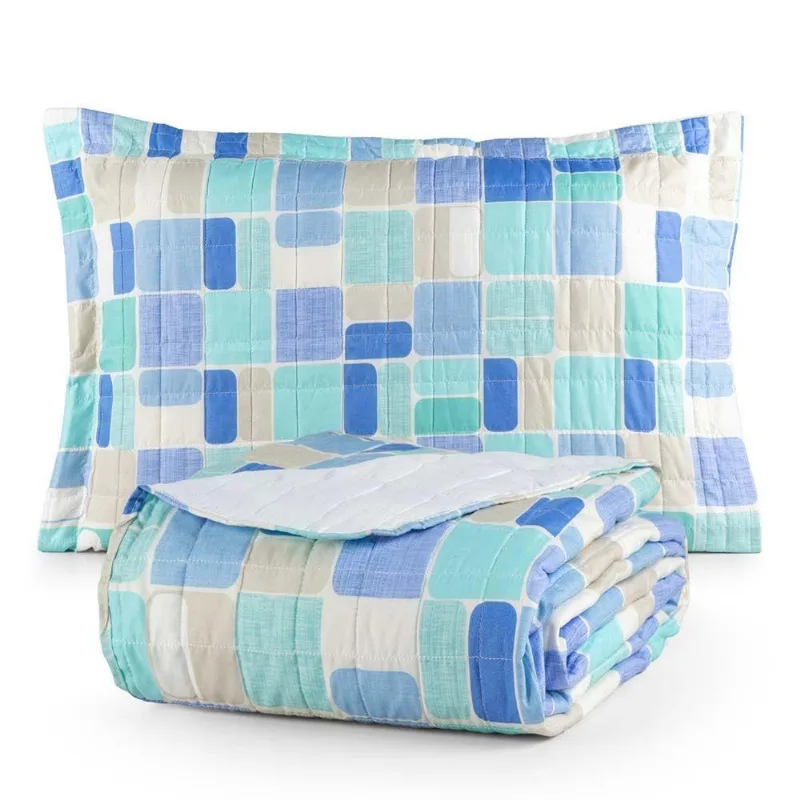 Kit Cobre Leito Karina Solteiro Micropercal 300 Fios 100% Poliéster Estampado Azul Casa Scarpa