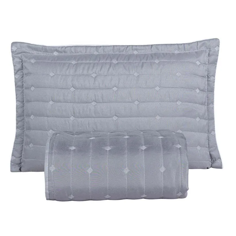 Kit Cobre Leito Rubine Solteiro Micropercal 400 Fios 100% Poliéster Liso Cinza Casa Scarpa 2 Peças