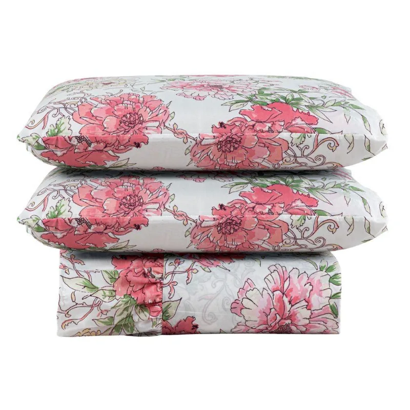 Kit Cobre Leito Laila Queen Micropercal 400 Fios 3 Peças Floral Babado 100% Poliéster Casa Scarpa