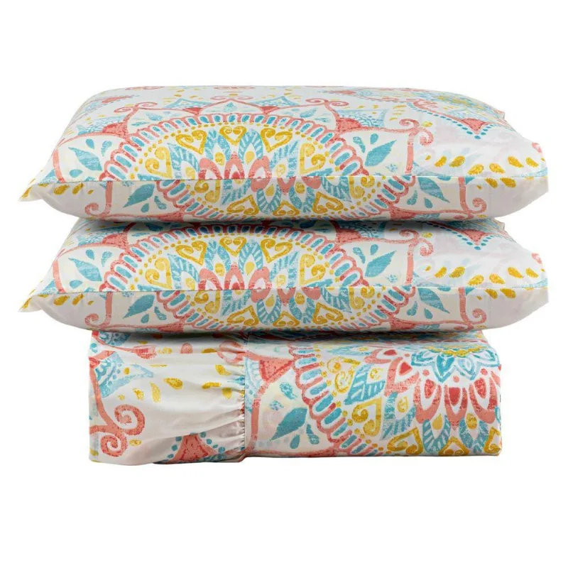 Kit Cobre Leito Laila Mandala 3 Queen Micropercal 400 Fios 100% Poliéster Estampado Rosa Casa Scarpa