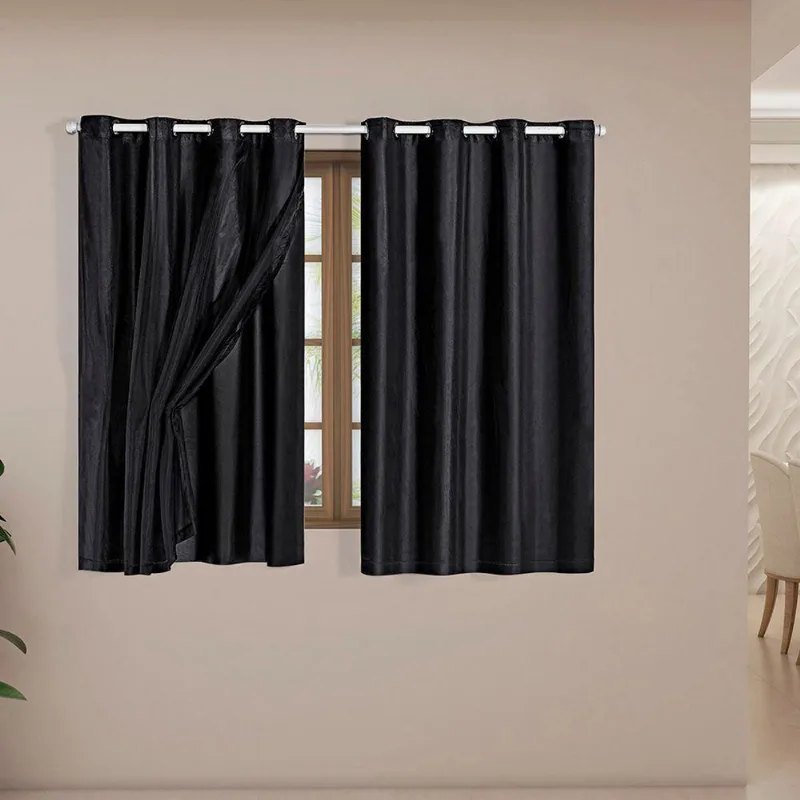 Cortina Daily Blackout PVC com Voil 2,80m x 1,80m Poliéster para Sala Preto Casa Scarpa