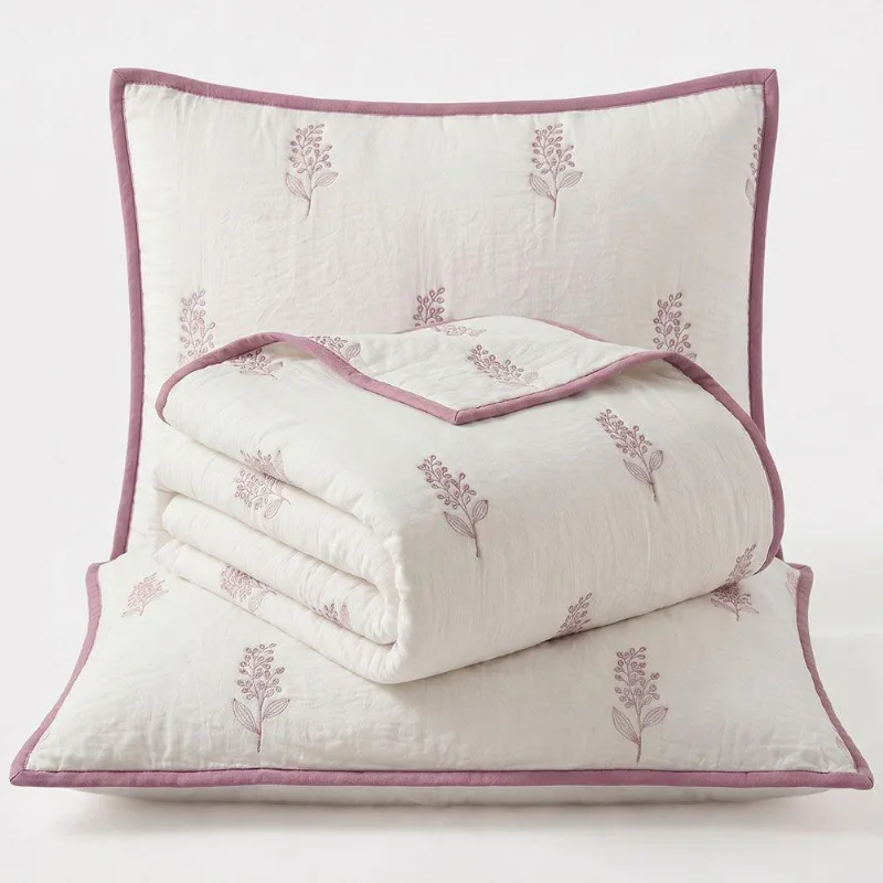 Kit Cobre Leito Charme King Percal 300 Fios 100% Poliéster Bordado Floral Lavanda Casa Scarpa 3
