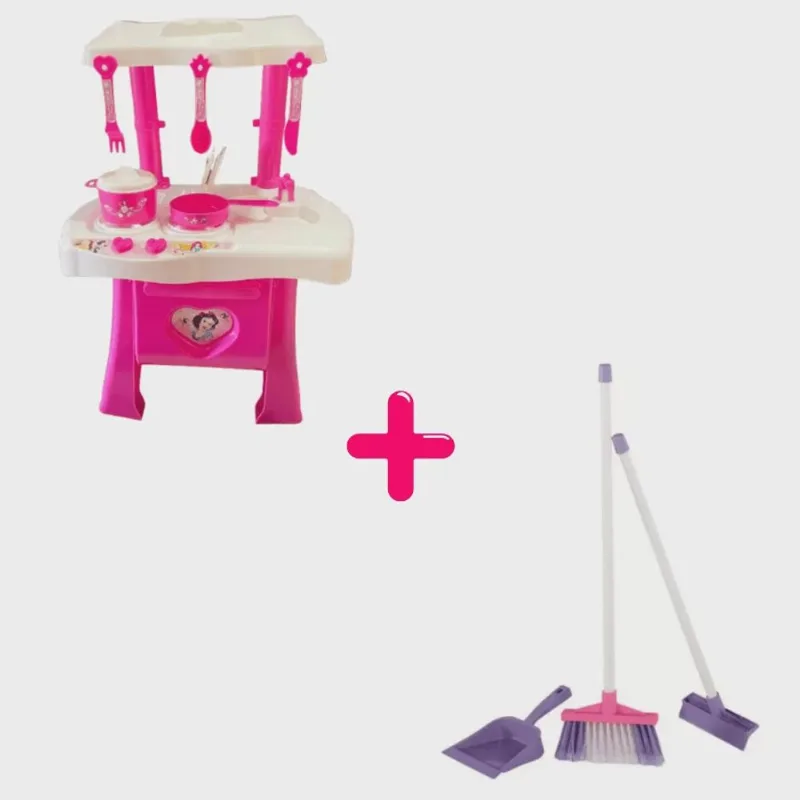 Cozinha Infantil + Kit de Limpeza com Vassoura, Pá e Rodo