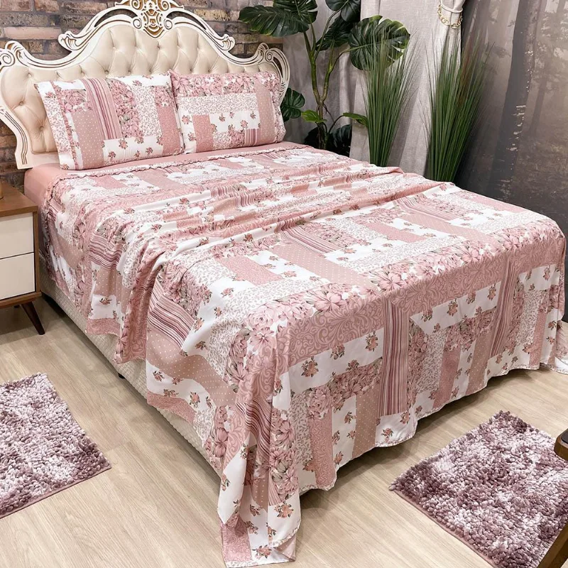 Jogo De Cama Lençol King Colonial Percal 300 Fios 4 Peças - Rosê